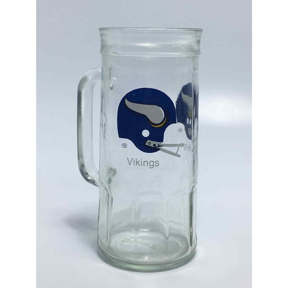 Beer Mug Vikings Football Stein Fisher Peanut Tall Glass NFL Vintage 1970's